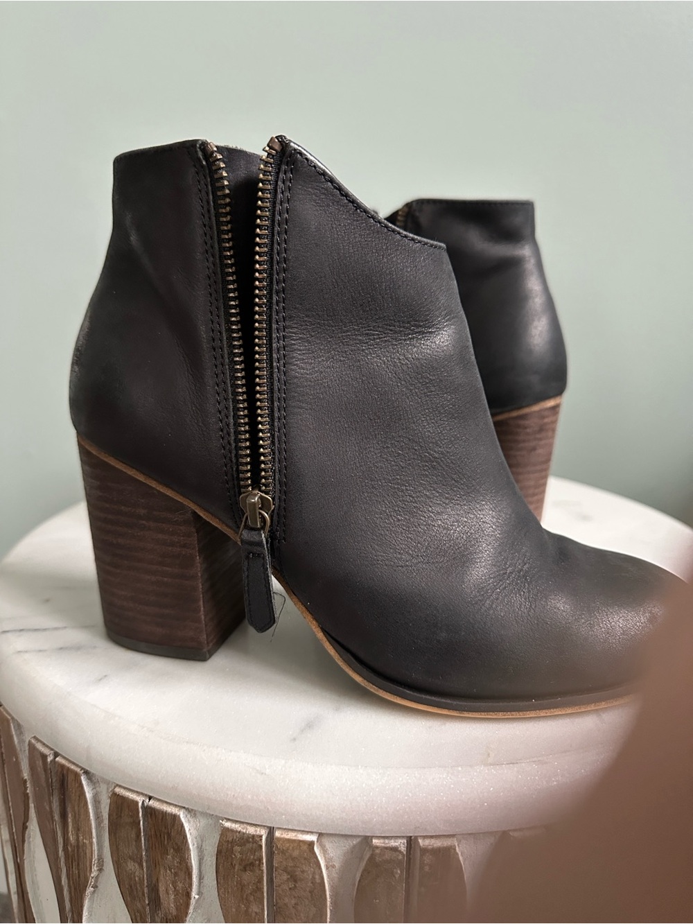 Women's Black Leather Side-Zip Ankle Booties